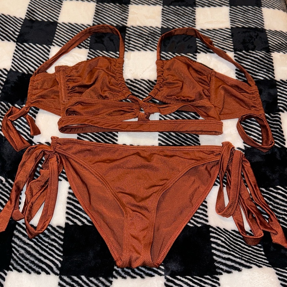 asos Swim Bikini Set Size US 6 in a Shiny Copper Color